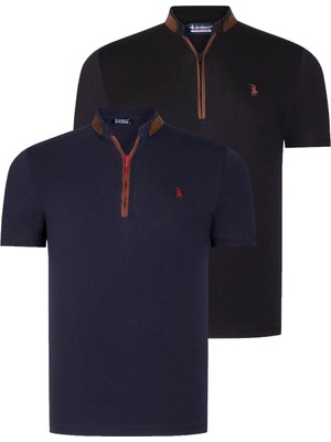 Dewberry Ikili Set T8571 Dewberry Fermuarlı Erkek T-Shırt-Siyah-Lacivert