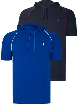 Dewberry Ikili Set T8570 Dewberry Kapşonlu Erkek T-Shırt-Lacivert- Sax