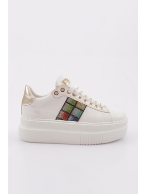 DGN ES861 Kadin Kalin Taban Silver Taşli Sneakers Ayakkabi