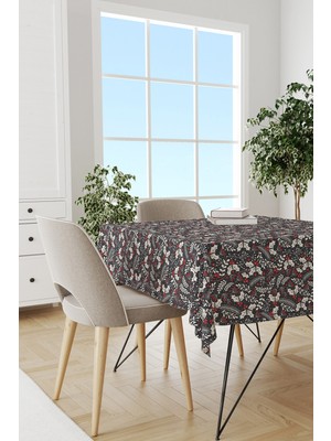 Cango Home Siyah Kırmızı Yaprak Dijital Baskılı Masa Örtüsü
