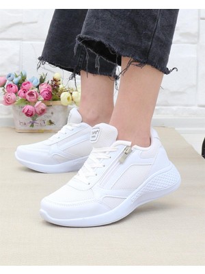 Nesil Shoes Tempo 04 Beyaz Fermuarlı Kadın Spor
