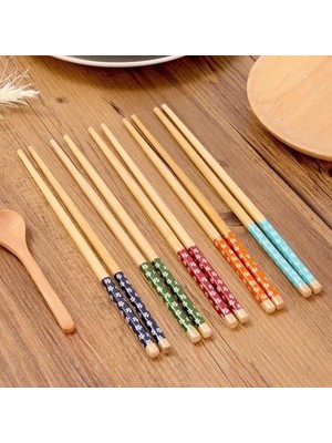 Lusso Cosmetics 5 Çift Chopstick Yıkanabilir Organik Ahşap Desenli Bambu Yemek Çubuğu, Sushi Japon Çin Yemek Çubuğu