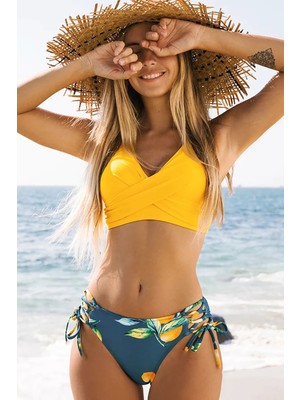 Angelsin Yanlardan Bağlamalı Baskılı Bikini Altı