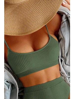 Angelsin Yüksek Bel Özel Kumaş Tankini Bikini Üstü