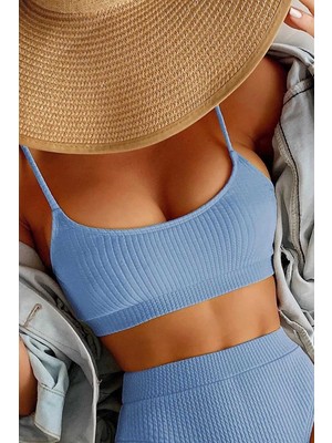 Angelsin Yüksek Bel Özel Kumaş Tankini Bikini Üstü