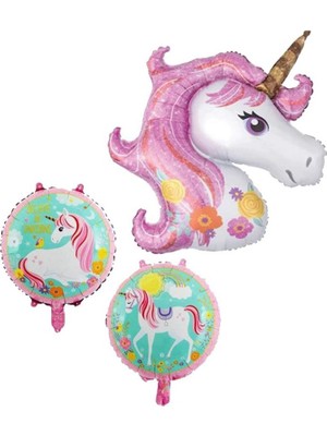 Parti Station Pembe Unicorn Konsept 5 Yaş Balon Set Gökkuşağı Unicorn Doğum Günü Yaş Balon Set