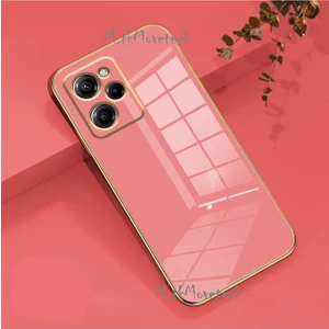 M.TK Moveteck Xiaomi Poco X5 Pro 5g Uyumlu Kılıf Kamera Lens Korumalı Parlak Gold Altın Kenarlı Yumuşak Silikon Kapak