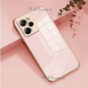 M.TK Moveteck Xiaomi Poco X5 Pro 5g Uyumlu Kılıf Kamera Lens Korumalı Parlak Gold Altın Kenarlı Yumuşak Silikon Kapak