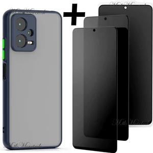 M.TK Moveteck Xiaomi Redmi Note 12 Pro 5g Kılıf Kamera Korumalı Arkası Mat Tuşları Renkli Silikon +Hayalet Cam Set