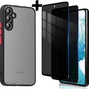M.TK Moveteck Samsung Galaxy A14 Uyumlu Kılıf Kamera Korumalı Arkası Mat Buzlu Tuşları Renkli Silikon + Hayalet Cam
