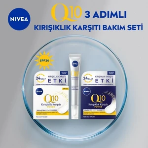 NIVEA Q10 Nemlendirici Gündüz Bakım Kremi 50 ml, SPF30 Yüksek Güneş Koruması, Nemlendirici Gece Kremi 50 ml ve Anında Etkili Cilt Serumu 15 ml, Cilt Bakım Seti