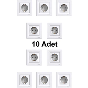 Asfora Beyaz Topraklı Priz 10 ADET - Çerçeveli