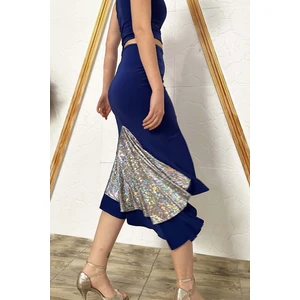 Due Stelle Saks Royal Blue Hologram Arkası Volanlı Tango Eteği