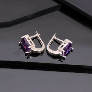 Miavi Silver 925 Ayar Gümüş Ametist Baget Taşlı Küpe