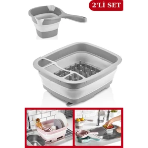 Katlanabilir Maşrapa ve Akordiyon Bulaşıklık & Badya, Kaşıklık Tabaklık Kurutmalık 2’li Set