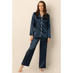 Uzun Kollu Saten Pijama Takımı