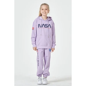 Black One Kız Çocuk Unisex  Nasa Baskı Detaylı Oversize Kapüşonlu Çocuk Eşofman Takımı