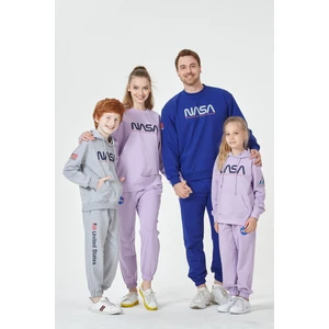 Black One Unisex Çocuk Lila Nasa Baskı Detaylı Oversize Kapüşonlu Eşofman Takımı