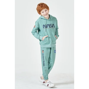 Black One Unisex Çocuk Lila Nasa Baskı Detaylı Oversize Kapüşonlu Eşofman Takımı