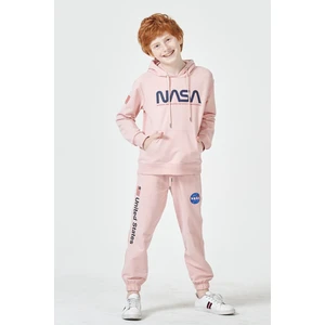 Black One Unisex Çocuk Lila Nasa Baskı Detaylı Oversize Kapüşonlu Eşofman Takımı