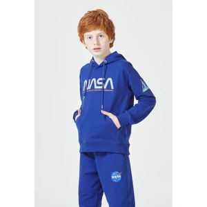 Black One Unisex Çocuk Lila Nasa Baskı Detaylı Oversize Kapüşonlu Eşofman Takımı