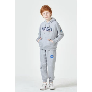 Black One Unisex Çocuk Lila Nasa Baskı Detaylı Oversize Kapüşonlu Eşofman Takımı