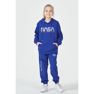 Black One Kız Çocuk Unisex  Nasa Baskı Detaylı Oversize Kapüşonlu Çocuk Eşofman Takımı