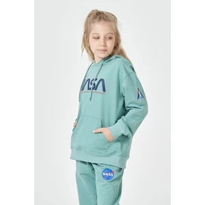 Black One Kız Çocuk Unisex  Nasa Baskı Detaylı Oversize Kapüşonlu Çocuk Eşofman Takımı
