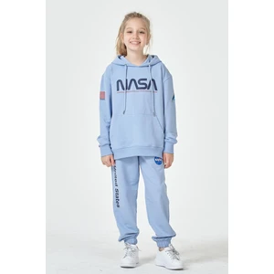 Black One Kız Çocuk Unisex  Nasa Baskı Detaylı Oversize Kapüşonlu Çocuk Eşofman Takımı