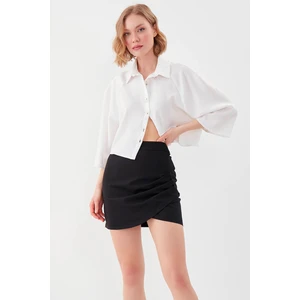 Yanı Büzgülü Mini Etek