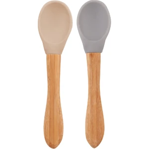 Oioi Silikon Mama Kaşığı 2li Bambu Saplı 9+ Ay Bubble Beige - Powder Grey