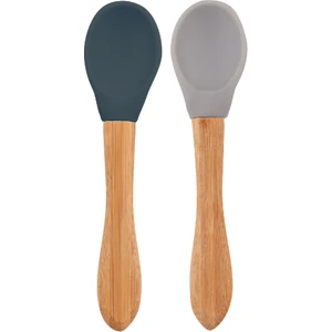Oioi Silikon Mama Kaşığı 2li Bambu Saplı 9+ Ay Deep Blue - Powder Grey