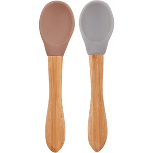 Oioi Silikon Mama Kaşığı 2li Bambu Saplı 9+ Ay Woody Brown - Powder Grey