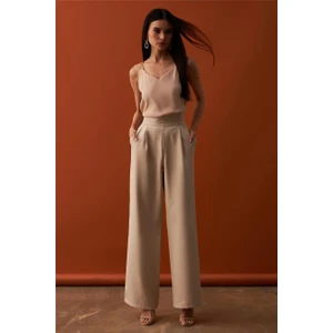 Bel Detaylı Cepli Pantolon - Bej