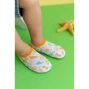 Dinozor Desenli Turuncu Erkek Çocuk Kaydırmaz Taban Deniz ve Havuz Patiği-F-9004