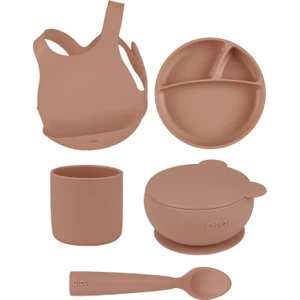 Oioi Woody Brown  Beşli Set (Önlük+Tabak+Kase+Bardak+Kaşık)