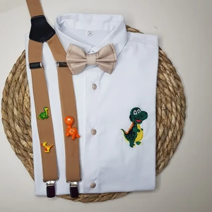 Cool Bebe Dinozor Konseptli Askı Papyon Gömlek
