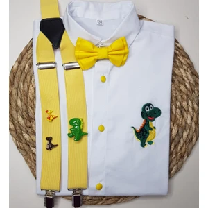 Cool Bebe Dinozor Konseptli Askı Papyon Gömlek