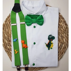 Cool Bebe Dinozor Konseptli Askı Papyon Gömlek