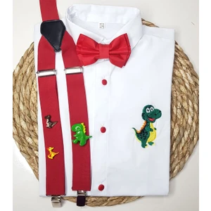 Cool Bebe Dinozor Konseptli Askı Papyon Gömlek