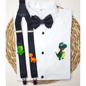 Cool Bebe Dinozor Konseptli Askı Papyon Gömlek