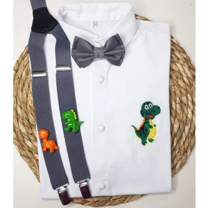 Cool Bebe Dinozor Konseptli Askı Papyon Gömlek