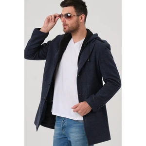 PLT8406 Dewberry Erkek Palto-Desenli Mavi