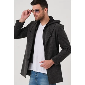PLT8406 Dewberry Erkek Palto-Desenli Siyah Antrasit