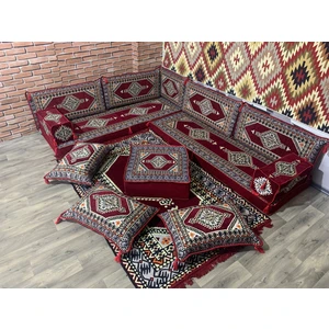 Şark Köşesi Saraylı Desenli Minder, Kilim, Orta Puf Takımı Konsept Bordo