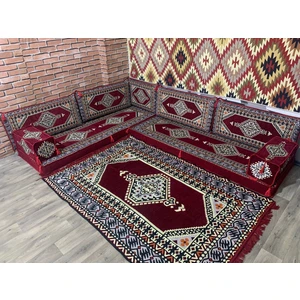 Şark Köşesi Saraylı Desenli Minder, 120x180cm Kilim Takımı Konsept Bordo