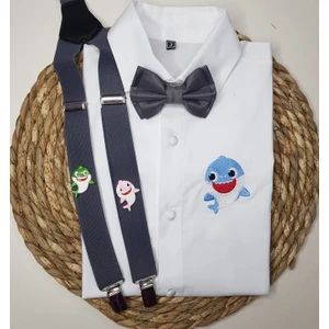 Cool Bebe  Baby Shark Konseptli Askı Papyon Gömlek