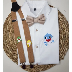 Cool Bebe  Baby Shark Konseptli Askı Papyon Gömlek