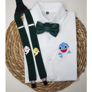 Cool Bebe  Baby Shark Konseptli Askı Papyon Gömlek