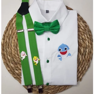 Cool Bebe  Baby Shark Konseptli Askı Papyon Gömlek